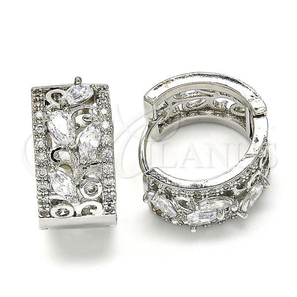 Argolla Huggie 02.210.0090.7.15 Rodio Laminado, Diseño de Gota y Oja, con Zirconia Cubica Blanca, Pulido, Rodinado