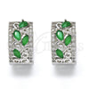 Argolla Huggie 02.210.0090.9.15 Rodio Laminado, Diseño de Gota y Oja, con Zirconia Cubica Verde y Blanca, Pulido, Rodinado
