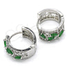 Argolla Huggie 02.210.0090.9.15 Rodio Laminado, Diseño de Gota y Oja, con Zirconia Cubica Verde y Blanca, Pulido, Rodinado