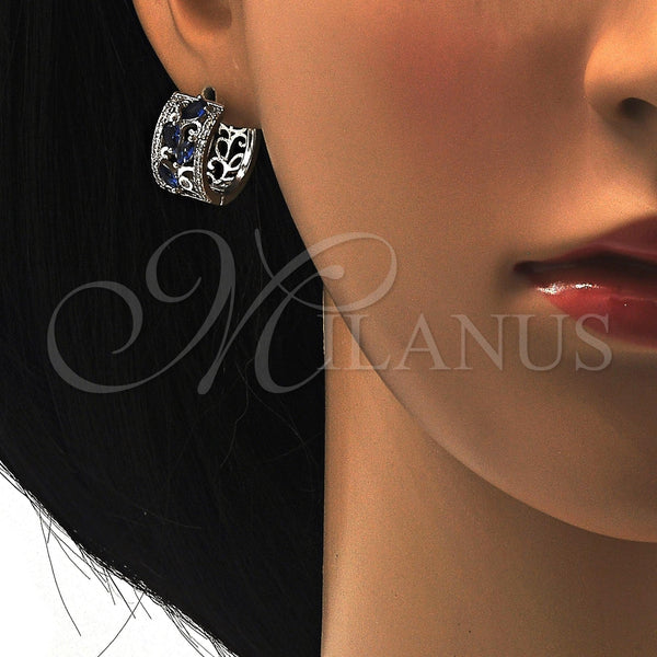 Argolla Huggie 02.210.0090.11.15 Rodio Laminado, Diseño de Gota y Oja, con Zirconia Cubica Zafiro Azul y Blanca, Pulido, Rodinado