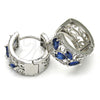 Argolla Huggie 02.210.0090.11.15 Rodio Laminado, Diseño de Gota y Oja, con Zirconia Cubica Zafiro Azul y Blanca, Pulido, Rodinado