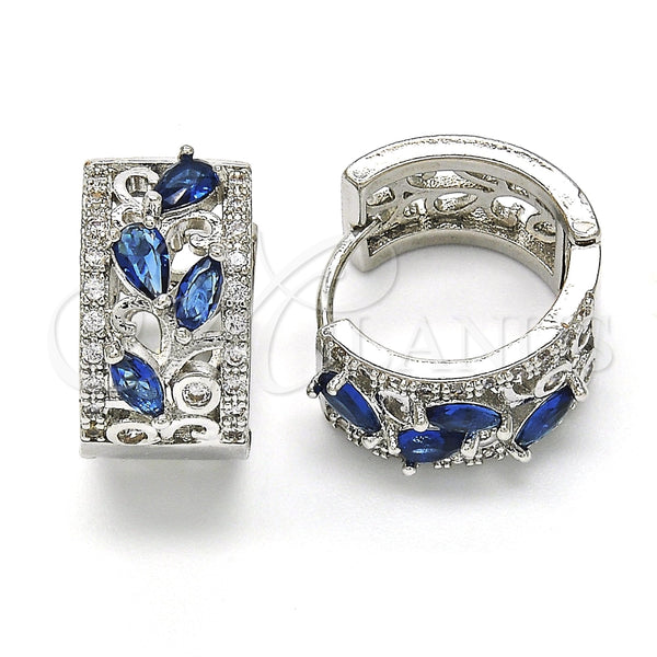 Argolla Huggie 02.210.0090.11.15 Rodio Laminado, Diseño de Gota y Oja, con Zirconia Cubica Zafiro Azul y Blanca, Pulido, Rodinado