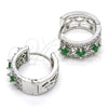 Argolla Huggie 02.210.0091.2.15 Rodio Laminado, con Zirconia Cubica Verde y Blanca, Pulido, Rodinado