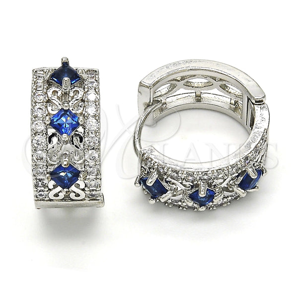 Argolla Huggie 02.210.0091.4.15 Rodio Laminado, con Zirconia Cubica Zafiro Azul y Blanca, Pulido, Rodinado