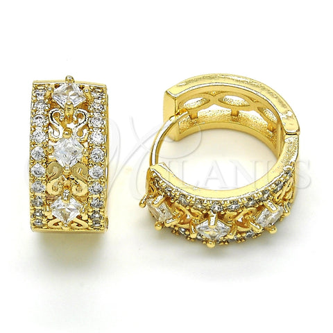 Argolla Huggie 02.210.0091.5.15 Oro Laminado, con Blanca Zirconia Cubica, Pulido, Tono Dorado