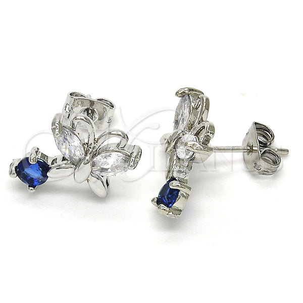 Arete Dormilona 02.210.0093.3 Rodio Laminado, Diseño de Mariposa, con Zafiro Azul and Blanca Zirconia Cubica, Pulido, Rodinado
