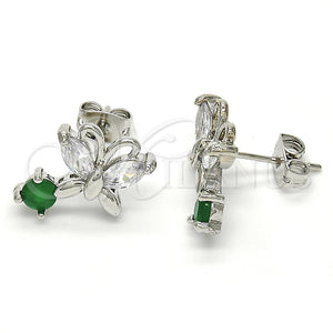 Arete Dormilona 02.210.0093.4 Rodio Laminado, Diseño de Mariposa, con Zirconia Cubica Verde y Blanca, Pulido, Rodinado