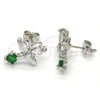 Arete Dormilona 02.210.0093.4 Rodio Laminado, Diseño de Mariposa, con Zirconia Cubica Verde y Blanca, Pulido, Rodinado