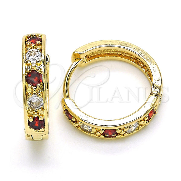 Argolla Huggie 02.210.0052.2.20 Oro Laminado, con Granate and Blanca Zirconia Cubica, Pulido, Tono Dorado