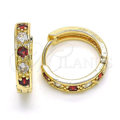 Argolla Huggie 02.210.0052.2.20 Oro Laminado, con Granate and Blanca Zirconia Cubica, Pulido, Tono Dorado