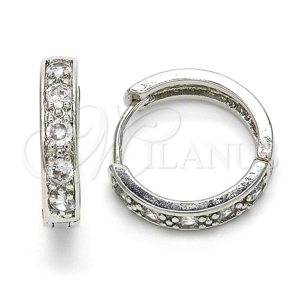 Argolla Huggie 02.210.0052.4.20 Rodio Laminado, con Blanca Zirconia Cubica, Pulido, Rodinado