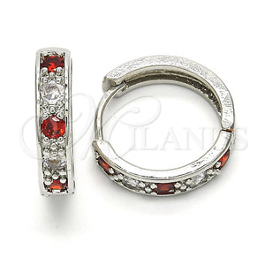 Argolla Huggie 02.210.0052.5.20 Rodio Laminado, con Zirconia Cubica Granate y Blanca, Pulido, Rodinado