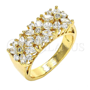 Anillo Multi Piedra 01.210.0061.07 Oro Laminado, Diseño de Flor, con Blanca Zirconia Cubica, Pulido, Tono Dorado (Size 7)