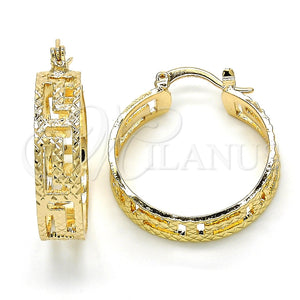 Argolla Pequeña 02.261.0025.25 Oro Laminado, Diseño de Llave Griega, Diamantado, Tono Dorado