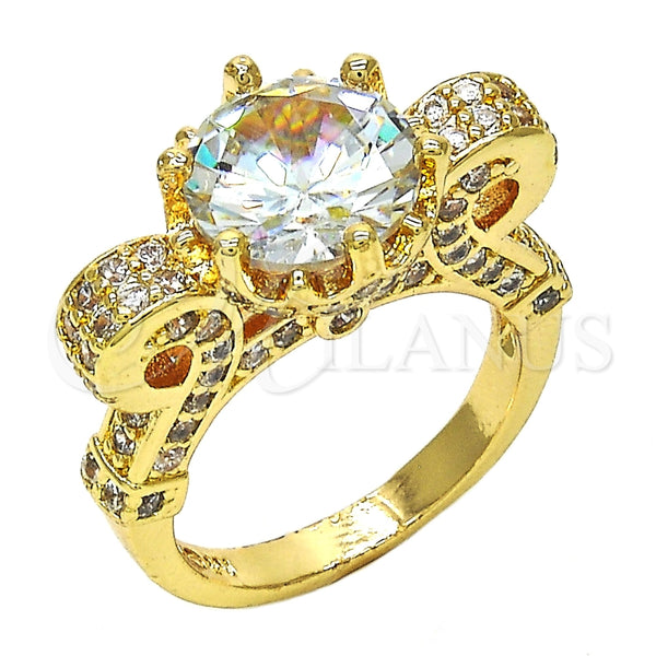 Anillo Multi Piedra 01.284.0016.07 Oro Laminado, con Blanca Zirconia Cubica, Pulido, Tono Dorado (Size 7)