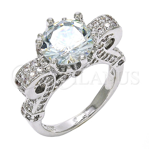 Anillo Multi Piedra 01.284.0016.1.07 Rodio Laminado, con Zirconia Cubica Blanca, Pulido, Rodinado (Tamaño 7)