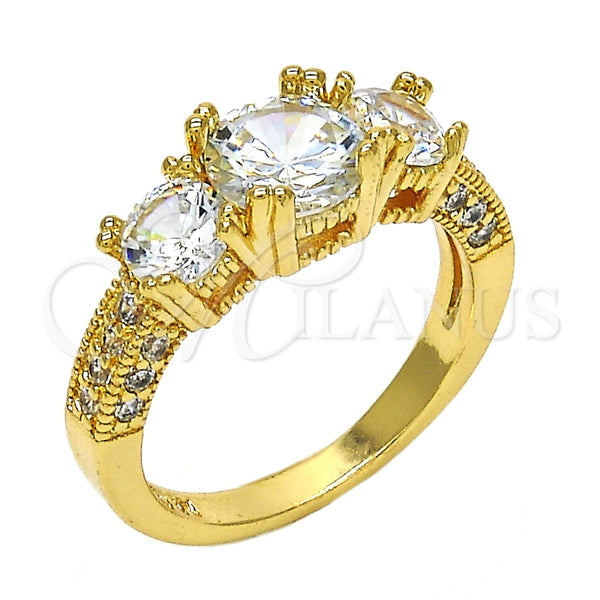 Anillo Multi Piedra 01.284.0017.07 Oro Laminado, con Blanca Zirconia Cubica, Pulido, Tono Dorado (Size 7)