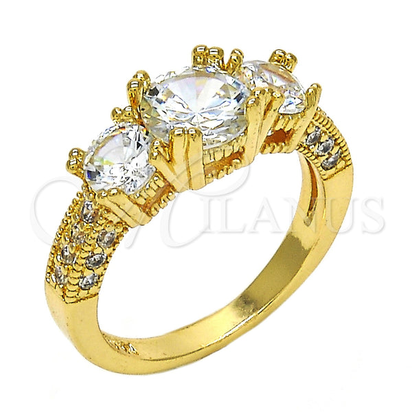 Anillo Multi Piedra 01.284.0017.08 Oro Laminado, con Blanca Zirconia Cubica, Pulido, Tono Dorado (Size 8)