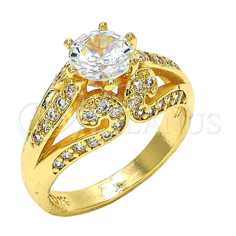 Anillo Multi Piedra 01.284.0018.08 Oro Laminado, con Blanca Zirconia Cubica, Pulido, Tono Dorado (Size 8)