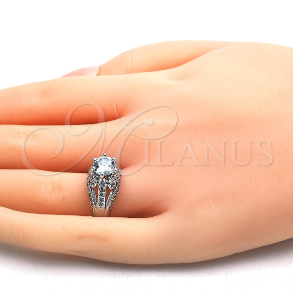 Anillo Multi Piedra 01.284.0018.1.07 Rodio Laminado, con Zirconia Cubica Blanca, Pulido, Rodinado (Tamaño 7)