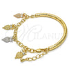 Pulsera de Dije 03.63.1827.1.08 Oro Laminado, Diseño de Búho y Hueco, con Blanca Cristal, Diamantado, Tres Tonos (05 MM Thickness, 8 Inches Length)