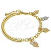 Pulsera de Dije 03.63.1827.1.08 Oro Laminado, Diseño de Búho y Hueco, con Blanca Cristal, Diamantado, Tres Tonos (05 MM Thickness, 8 Inches Length)