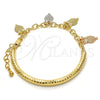 Pulsera de Dije 03.63.1827.1.08 Oro Laminado, Diseño de Búho y Hueco, con Blanca Cristal, Diamantado, Tres Tonos (05 MM Thickness, 8 Inches Length)