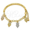 Pulsera de Dije 03.63.1827.1.08 Oro Laminado, Diseño de Búho y Hueco, con Blanca Cristal, Diamantado, Tres Tonos (05 MM Thickness, 8 Inches Length)