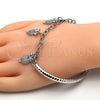 Pulsera de Dije 03.63.1827.2.08 Rodio Laminado, Diseño de Búho y Hueco, con Cristal Blanca, Diamantado, Rodinado (Grosor 05 MM, 8 Pulgadas de Largo)