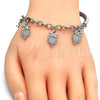 Pulsera de Dije 03.63.1827.2.08 Rodio Laminado, Diseño de Búho y Hueco, con Cristal Blanca, Diamantado, Rodinado (Grosor 05 MM, 8 Pulgadas de Largo)