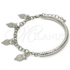 Pulsera de Dije 03.63.1827.2.08 Rodio Laminado, Diseño de Búho y Hueco, con Cristal Blanca, Diamantado, Rodinado (Grosor 05 MM, 8 Pulgadas de Largo)