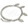 Pulsera de Dije 03.63.1827.2.08 Rodio Laminado, Diseño de Búho y Hueco, con Cristal Blanca, Diamantado, Rodinado (Grosor 05 MM, 8 Pulgadas de Largo)