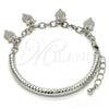 Pulsera de Dije 03.63.1827.2.08 Rodio Laminado, Diseño de Búho y Hueco, con Cristal Blanca, Diamantado, Rodinado (Grosor 05 MM, 8 Pulgadas de Largo)