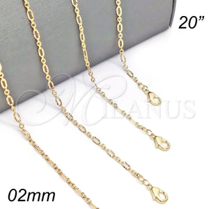 Gargantilla Basica 04.213.0088.20 Oro Laminado, Diamantado, Tono Dorado (02 MM Thickness, 20 Inches Length)