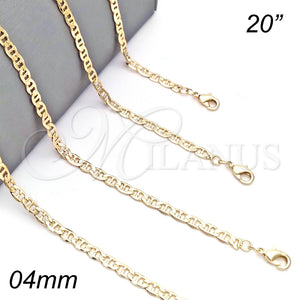 Gargantilla Basica 04.213.0107.20 Oro Laminado, Diseño de Mariner, Pulido, Tono Dorado (04 MM Thickness, 20 Inches Length)