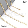 Gargantilla Basica 04.213.0107.20 Oro Laminado, Diseño de Mariner, Pulido, Tono Dorado (04 MM Thickness, 20 Inches Length)