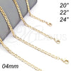 Gargantilla Basica 04.213.0107.20 Oro Laminado, Diseño de Mariner, Pulido, Tono Dorado (04 MM Thickness, 20 Inches Length)