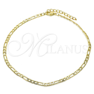 Tobillera Básica 04.213.0110.10 Oro Laminado, Diseño de Figaro, Pulido, Tono Dorado (03 MM Thickness, 10 Inches Length)