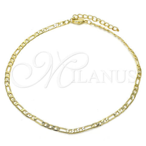 Tobillera Básica 04.213.0110.10 Oro Laminado, Diseño de Figaro, Pulido, Tono Dorado (03 MM Thickness, 10 Inches Length)