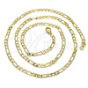 Gargantilla Basica 04.213.0110.24 Oro Laminado, Diseño de Figaro, Pulido, Tono Dorado (03 MM Thickness, 24 Inches Length)