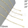 Gargantilla Basica 04.213.0110.24 Oro Laminado, Diseño de Figaro, Pulido, Tono Dorado (03 MM Thickness, 24 Inches Length)