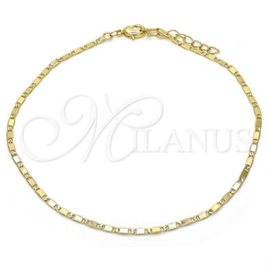 Tobillera Básica 04.213.0096.10 Oro Laminado, Pulido, Tono Dorado (02 MM Thickness, 10 Inches Length)