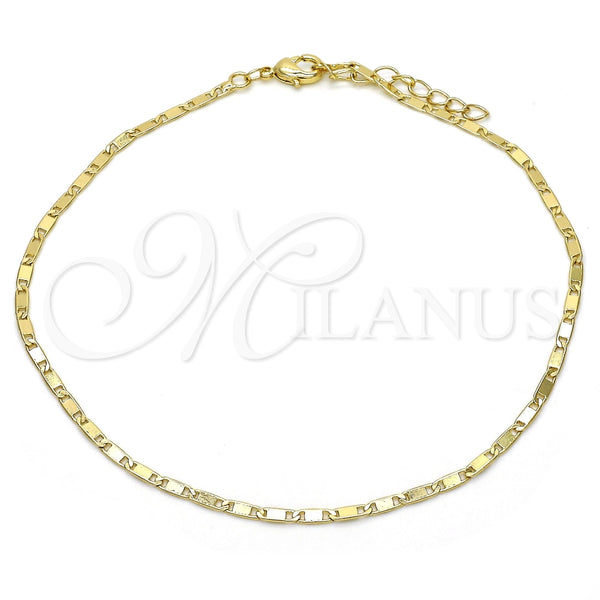 Tobillera Básica 04.213.0096.10 Oro Laminado, Pulido, Tono Dorado (02 MM Thickness, 10 Inches Length)