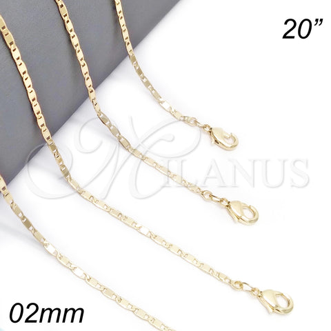 Gargantilla Basica 04.213.0096.20 Oro Laminado, Pulido, Tono Dorado (02 MM Thickness, 20 Inches Length)