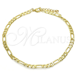 Tobillera Básica 04.213.0113.10 Oro Laminado, Diseño de Figaro, Pulido, Tono Dorado (Grosor 04.5 MM, 10 Pulgadas de Largo)