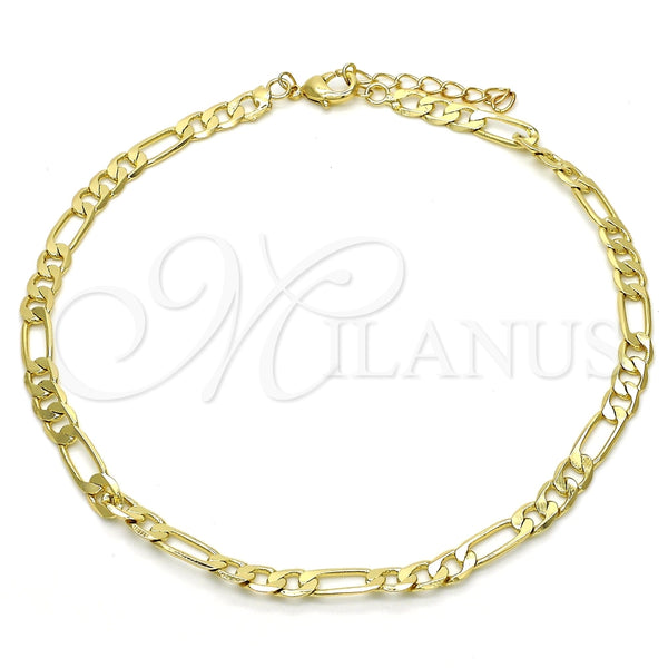 Tobillera Básica 04.213.0113.10 Oro Laminado, Diseño de Figaro, Pulido, Tono Dorado (Grosor 04.5 MM, 10 Pulgadas de Largo)