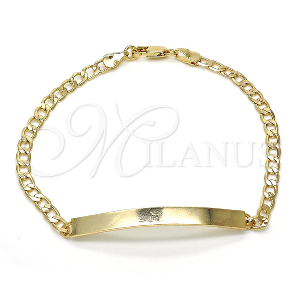 Pulsera con Placa 03.168.0018.08 Oro Laminado, Pulido, Tono Dorado (0.80 Gauge, 04 MM Thickness, 8 Inches Length)