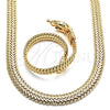 Collar y Pulsera 06.179.0001 Oro Laminado, Diseño de Llave Griega, Pulido, Tono Dorado
