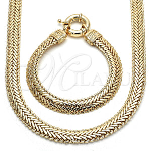 Collar y Pulsera 06.179.0001 Oro Laminado, Diseño de Llave Griega, Pulido, Tono Dorado