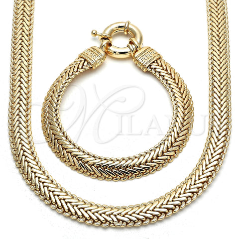 Collar y Pulsera 06.179.0001 Oro Laminado, Diseño de Llave Griega, Pulido, Tono Dorado